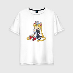Женская футболка оверсайз Crazy Moon Cat