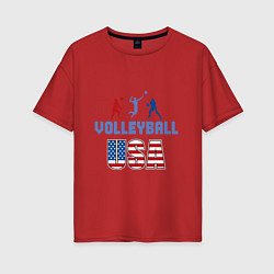 Футболка оверсайз женская USA - Volleyball, цвет: красный