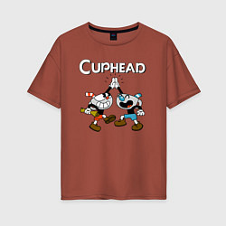 Женская футболка оверсайз Cuphead веселые чашечки