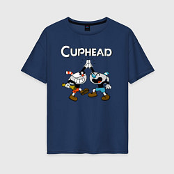 Женская футболка оверсайз Cuphead веселые чашечки
