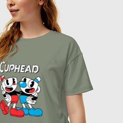 Футболка оверсайз женская Cuphead Чашечки, цвет: авокадо — фото 2