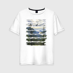 Женская футболка оверсайз Горы, небо и птицы