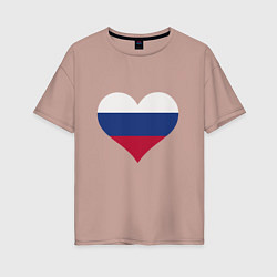 Футболка оверсайз женская Сердце - Россия, цвет: пыльно-розовый