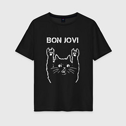 Женская футболка оверсайз Bon Jovi Рок кот