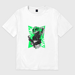 Футболка оверсайз женская ДЕВУШКА В ШЛЕМЕ С САМУРАЙСКИМ МЕЧОМ, цвет: белый