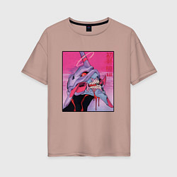 Футболка оверсайз женская Ева 02 Neon Evangelion, цвет: пыльно-розовый