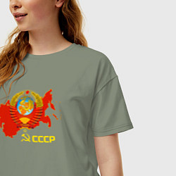 Футболка оверсайз женская Герб Карта СССР, цвет: авокадо — фото 2