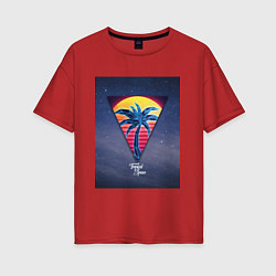 Футболка оверсайз женская Тропический космос, цвет: красный