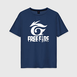 Футболка оверсайз женская Free Fire - белый лого, цвет: тёмно-синий
