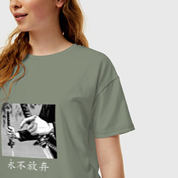 Футболка оверсайз женская Самурай Никогда не сдавайся, цвет: авокадо — фото 2