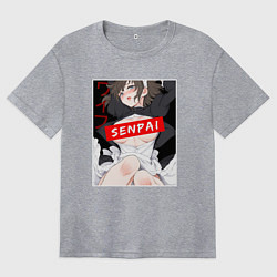 Женская футболка оверсайз Девушка и надпись Senpai Ahegao