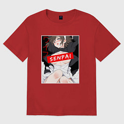 Женская футболка оверсайз Девушка и надпись Senpai Ahegao