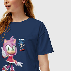 Футболка оверсайз женская Sonic Amy Rose Video game, цвет: тёмно-синий — фото 2