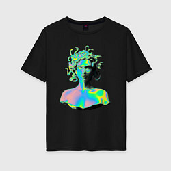 Футболка оверсайз женская Gorgon Medusa Vaporwave Neon, цвет: черный