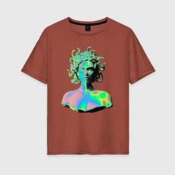 Футболка оверсайз женская Gorgon Medusa Vaporwave Neon, цвет: кирпичный