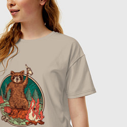Футболка оверсайз женская Винтажный енот на отдыхе Camping Raccoon, цвет: миндальный — фото 2