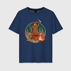 Женская футболка оверсайз Винтажный енот на отдыхе Camping Raccoon