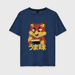 Женская футболка оверсайз Japanese Fox Eating Ramen Японская лиса ест Рамен