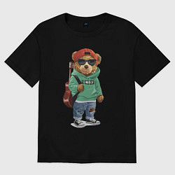 Женская футболка оверсайз Прикольный мишутка гитарист Cool teddy bear guitar