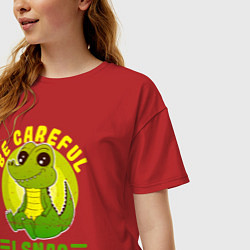 Футболка оверсайз женская Будь осторожен - я кусаюсь, цвет: красный — фото 2