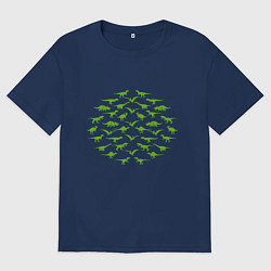 Футболка оверсайз женская Динозавры силуэты, цвет: тёмно-синий