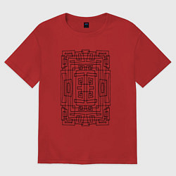 Футболка оверсайз женская Абстракция прямоугольная, линии черным маркером, цвет: красный