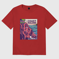 Футболка оверсайз женская Post Malone Coast Malone Пародия прикол, цвет: красный