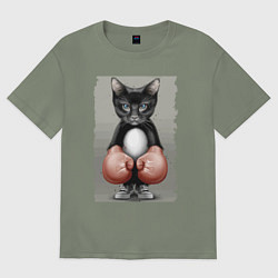 Футболка оверсайз женская Крутой котяра в боксёрских перчатках Cool cat in b, цвет: авокадо