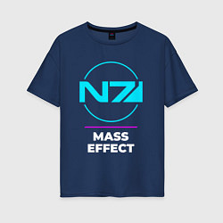 Женская футболка оверсайз Символ Mass Effect в неоновых цветах