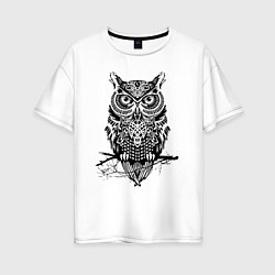 Женская футболка оверсайз Черная сова в узорах
