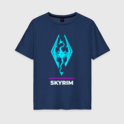 Женская футболка оверсайз Символ Skyrim в неоновых цветах