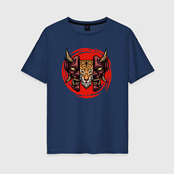 Женская футболка оверсайз Тигр в маске самурая
