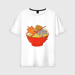 Женская футболка оверсайз THREE CATS EATING NOODLES