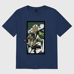 Футболка оверсайз женская ЗОРО САМУРАЙ ИЗ ВАН ПИСА, цвет: тёмно-синий