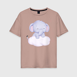 Женская футболка оверсайз Милый Слонёнок Стоит На Облаке