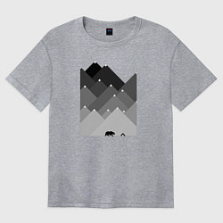Футболка оверсайз женская Медведь и треугольные горы, цвет: меланж
