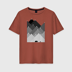 Футболка оверсайз женская Медведь и треугольные горы, цвет: кирпичный