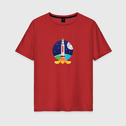 Футболка оверсайз женская Ракета в космосе, цвет: красный