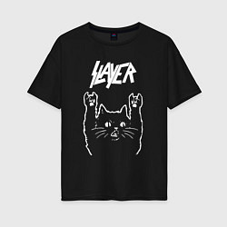 Женская футболка оверсайз Slayer Рок кот