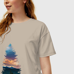 Футболка оверсайз женская Лес в ёлке, цвет: миндальный — фото 2