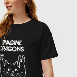 Футболка оверсайз женская Imagine Dragons Рок кот, цвет: черный — фото 2
