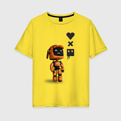 Женская футболка оверсайз Оранжевый робот с логотипом LDR