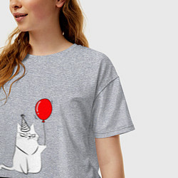 Футболка оверсайз женская Искренний кот с шариком, цвет: меланж — фото 2
