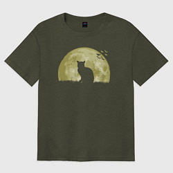 Футболка оверсайз женская Night Kitty, цвет: меланж-хаки