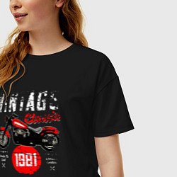 Футболка оверсайз женская Винтажная классика 1981 мотоцикл, цвет: черный — фото 2