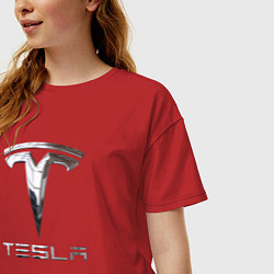 Футболка оверсайз женская Tesla Logo Тесла Логотип, цвет: красный — фото 2