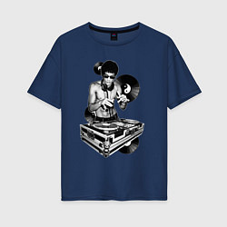Футболка оверсайз женская Bruce Lee - Vinyl Dj, цвет: тёмно-синий