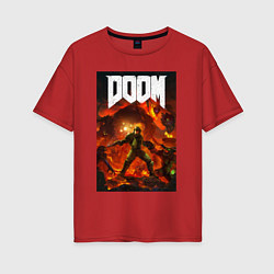 Футболка оверсайз женская Doom slayer - hell, цвет: красный