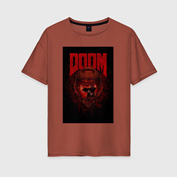 Женская футболка оверсайз Doom - helmet skull
