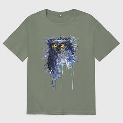 Женская футболка оверсайз Прикольная сова в акварельном рисунке
